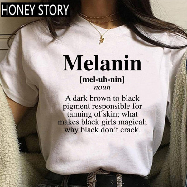 Cartoon T-shirt Kawaii Melanin T Shirt Women Funny Black African Curly Hair Girl Graphic Tees Aesthetic Tshirt Female