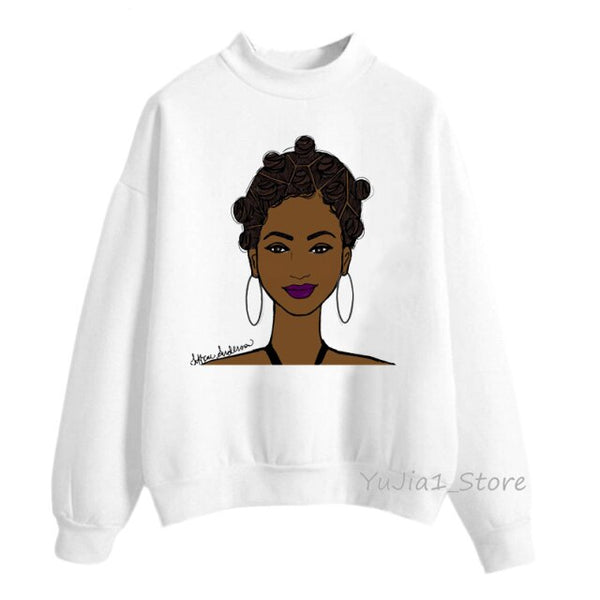 new arrival 2021 Melanin Poppin hoodies women clothing Beautiful black curly hairs girl printed sweatshirt women sudadera mujer