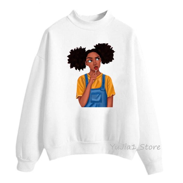 new arrival 2021 Melanin Poppin hoodies women clothing Beautiful black curly hairs girl printed sweatshirt women sudadera mujer