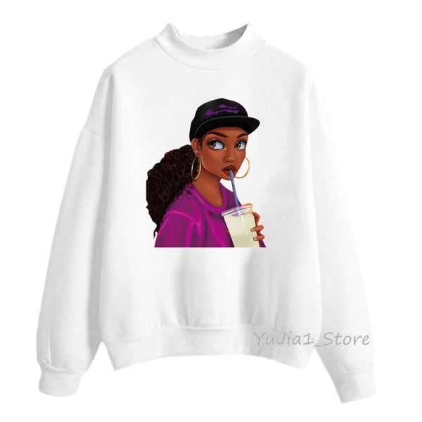 new arrival 2021 Melanin Poppin hoodies women clothing Beautiful black curly hairs girl printed sweatshirt women sudadera mujer