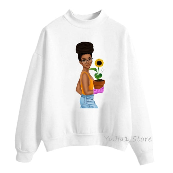 new arrival 2021 Melanin Poppin hoodies women clothing Beautiful black curly hairs girl printed sweatshirt women sudadera mujer