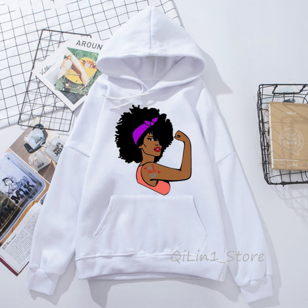 Melanin Poppin hat sweatshirt women black girls printed funny hoodies women Streetwear femme cute feminist hoodie oversize