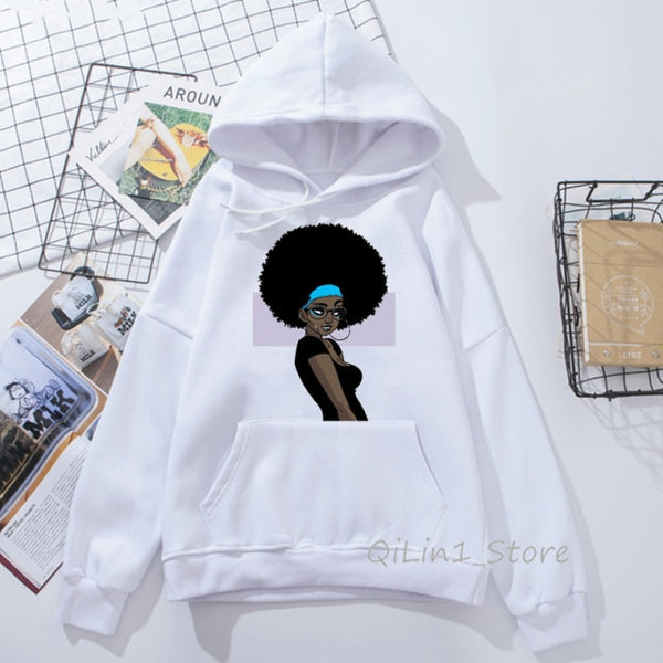 Melanin Poppin hat sweatshirt women black girls printed funny hoodies women Streetwear femme cute feminist hoodie oversize