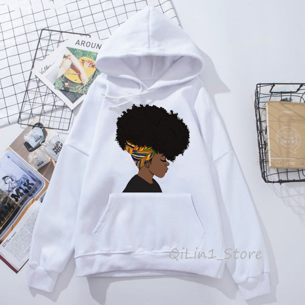 Melanin Poppin hat sweatshirt women black girls printed funny hoodies women Streetwear femme cute feminist hoodie oversize