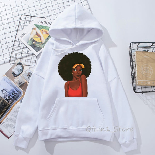 Melanin Poppin hat sweatshirt women black girls printed funny hoodies women Streetwear femme cute feminist hoodie oversize