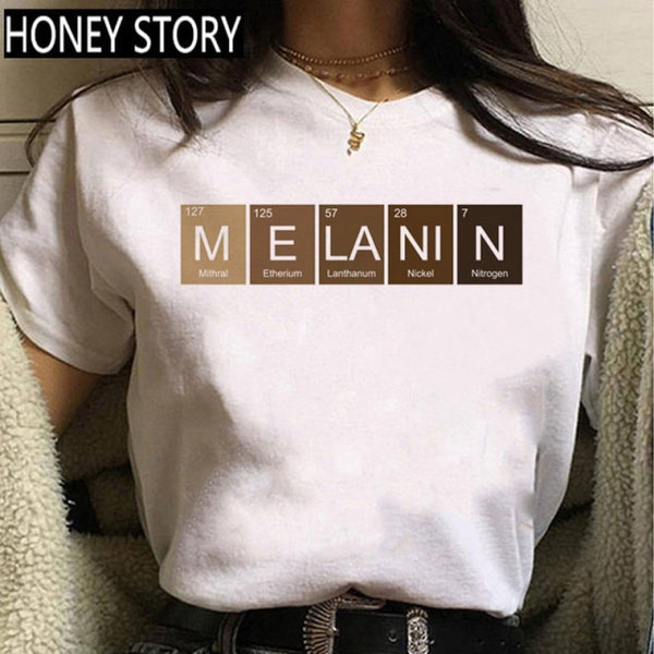 ZOGANKIN Cartoon T-shirt Kawaii Melanin Shirts Women Black African Curly Hair Girl Lips Graphic Tops Aesthetic Clothes