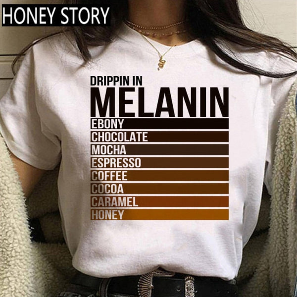 ZOGANKIN Cartoon T-shirt Kawaii Melanin Shirts Women Black African Curly Hair Girl Lips Graphic Tops Aesthetic Clothes