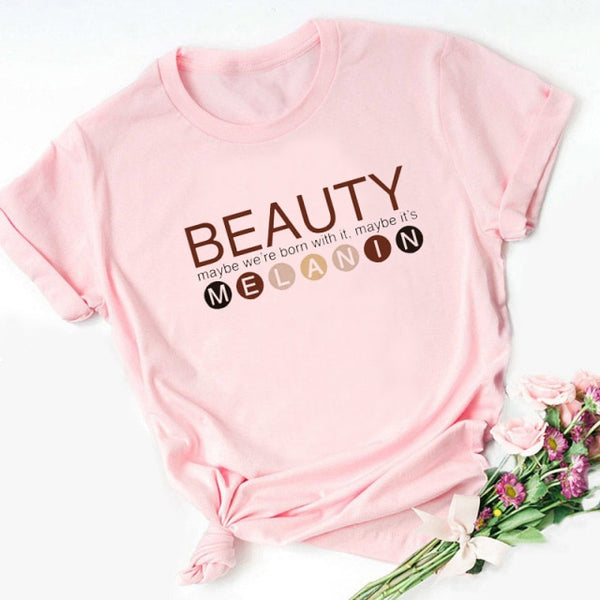 ZOGANKIN Cartoon T-shirt Kawaii Melanin Shirts Women Black African Curly Hair Girl Lips Graphic Tops Aesthetic Clothes