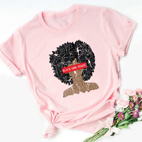 ZOGANKIN Cartoon T-shirt Kawaii Melanin Shirts Women Black African Curly Hair Girl Lips Graphic Tops Aesthetic Clothes