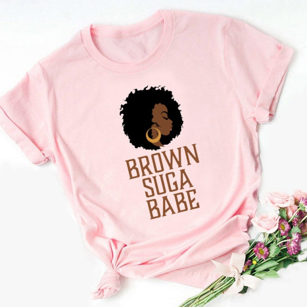 ZOGANKIN Cartoon T-shirt Kawaii Melanin Shirts Women Black African Curly Hair Girl Lips Graphic Tops Aesthetic Clothes