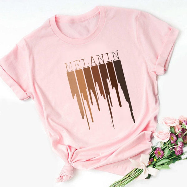 ZOGANKIN Cartoon T-shirt Kawaii Melanin Shirts Women Black African Curly Hair Girl Lips Graphic Tops Aesthetic Clothes