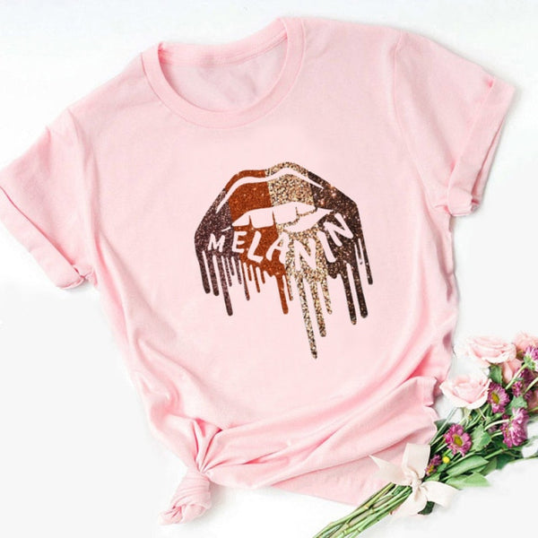 ZOGANKIN Cartoon T-shirt Kawaii Melanin Shirts Women Black African Curly Hair Girl Lips Graphic Tops Aesthetic Clothes