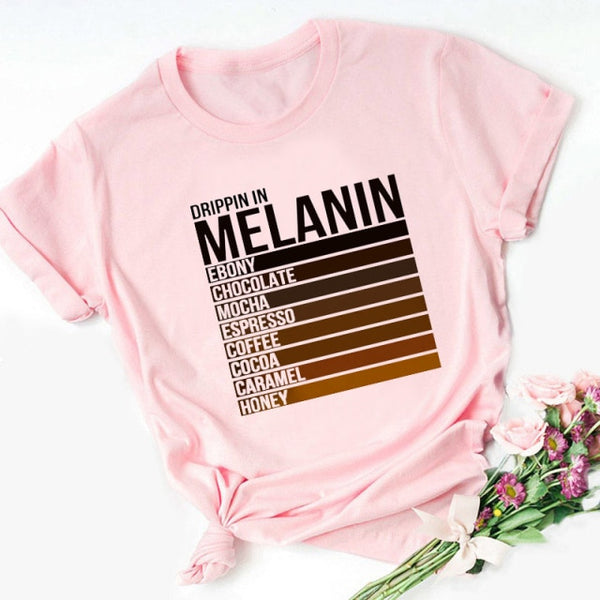 ZOGANKIN Cartoon T-shirt Kawaii Melanin Shirts Women Black African Curly Hair Girl Lips Graphic Tops Aesthetic Clothes