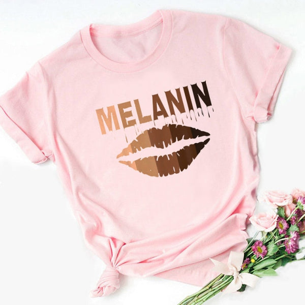 ZOGANKIN Cartoon T-shirt Kawaii Melanin Shirts Women Black African Curly Hair Girl Lips Graphic Tops Aesthetic Clothes