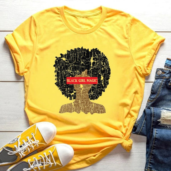 ZOGANKIN Cartoon T-shirt Kawaii Melanin Shirts Women Black African Curly Hair Girl Lips Graphic Tops Aesthetic Clothes