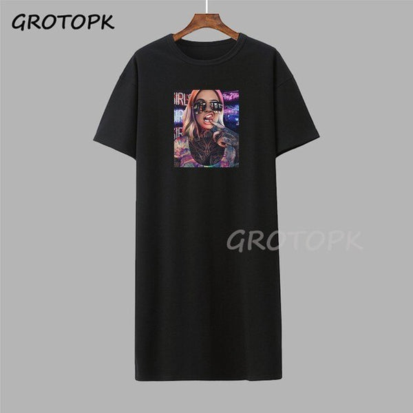 Black Girl Magic Gothic Steetwear T-shirt Dress Summer Fashion Black T-shirt Dress Short Sleeve Harajuku Soft Woman Dress