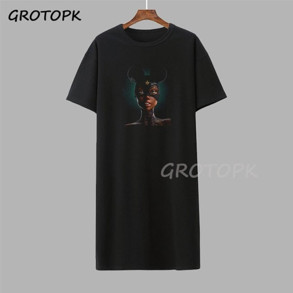 Black Girl Magic Gothic Steetwear T-shirt Dress Summer Fashion Black T-shirt Dress Short Sleeve Harajuku Soft Woman Dress