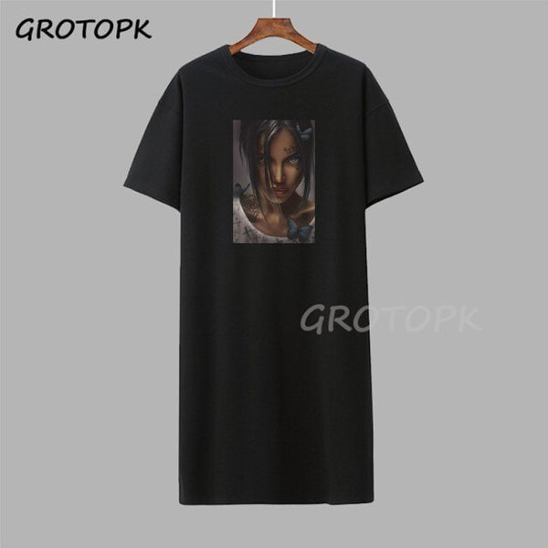 Black Girl Magic Gothic Steetwear T-shirt Dress Summer Fashion Black T-shirt Dress Short Sleeve Harajuku Soft Woman Dress