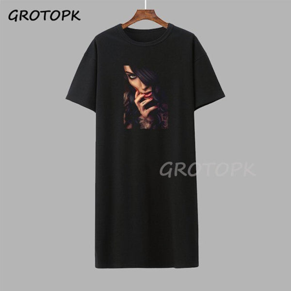 Black Girl Magic Gothic Steetwear T-shirt Dress Summer Fashion Black T-shirt Dress Short Sleeve Harajuku Soft Woman Dress