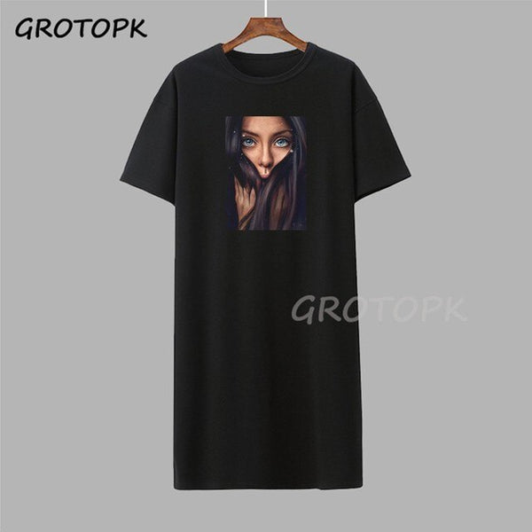 Black Girl Magic Gothic Steetwear T-shirt Dress Summer Fashion Black T-shirt Dress Short Sleeve Harajuku Soft Woman Dress