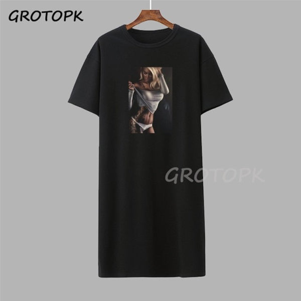 Black Girl Magic Gothic Steetwear T-shirt Dress Summer Fashion Black T-shirt Dress Short Sleeve Harajuku Soft Woman Dress