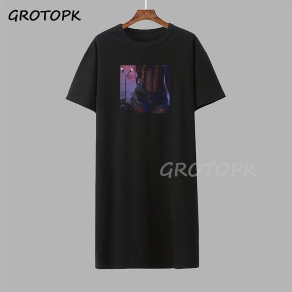 Black Girl Magic Gothic Steetwear T-shirt Dress Summer Fashion Black T-shirt Dress Short Sleeve Harajuku Soft Woman Dress