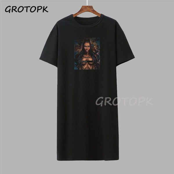 Black Girl Magic Gothic Steetwear T-shirt Dress Summer Fashion Black T-shirt Dress Short Sleeve Harajuku Soft Woman Dress