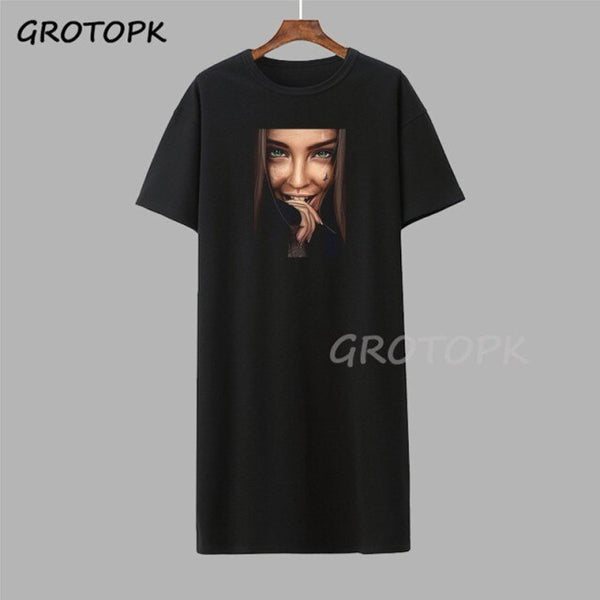 Black Girl Magic Gothic Steetwear T-shirt Dress Summer Fashion Black T-shirt Dress Short Sleeve Harajuku Soft Woman Dress