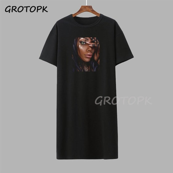 Black Girl Magic Gothic Steetwear T-shirt Dress Summer Fashion Black T-shirt Dress Short Sleeve Harajuku Soft Woman Dress