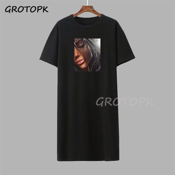 Black Girl Magic Gothic Steetwear T-shirt Dress Summer Fashion Black T-shirt Dress Short Sleeve Harajuku Soft Woman Dress