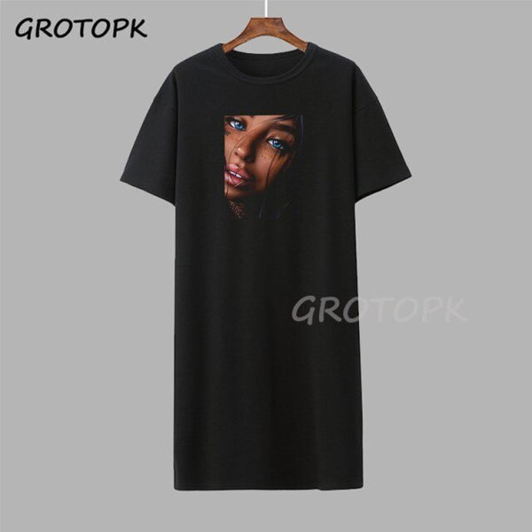 Black Girl Magic Gothic Steetwear T-shirt Dress Summer Fashion Black T-shirt Dress Short Sleeve Harajuku Soft Woman Dress