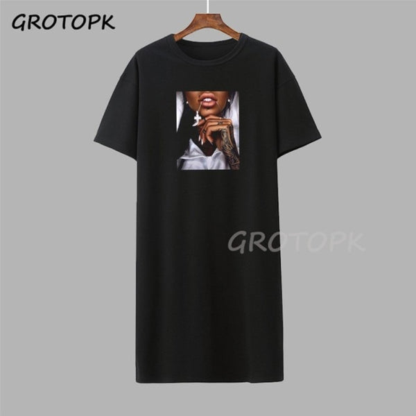 Black Girl Magic Gothic Steetwear T-shirt Dress Summer Fashion Black T-shirt Dress Short Sleeve Harajuku Soft Woman Dress