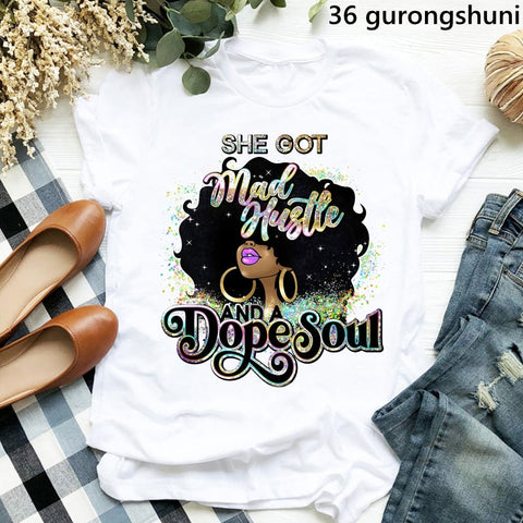 watercolor she got mad hustle and a dope soul Tshirt femme print graphic tees women melanin black girl magic t-shirt streetwear