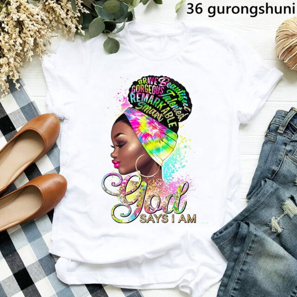 watercolor she got mad hustle and a dope soul Tshirt femme print graphic tees women melanin black girl magic t-shirt streetwear