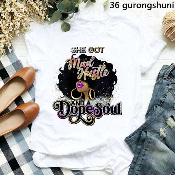 watercolor she got mad hustle and a dope soul Tshirt femme print graphic tees women melanin black girl magic t-shirt streetwear