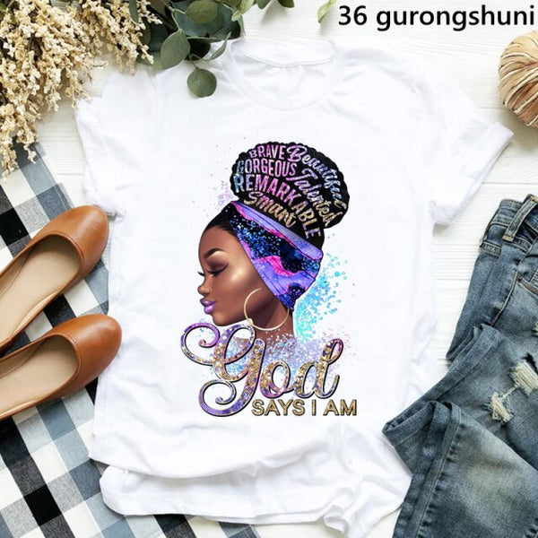 Unapologetically Dope Melanin Poppin Graphic Tshirts Women Black Girls Blowing Bubbles T Shirt Femme Female T-Shirt Streetwear