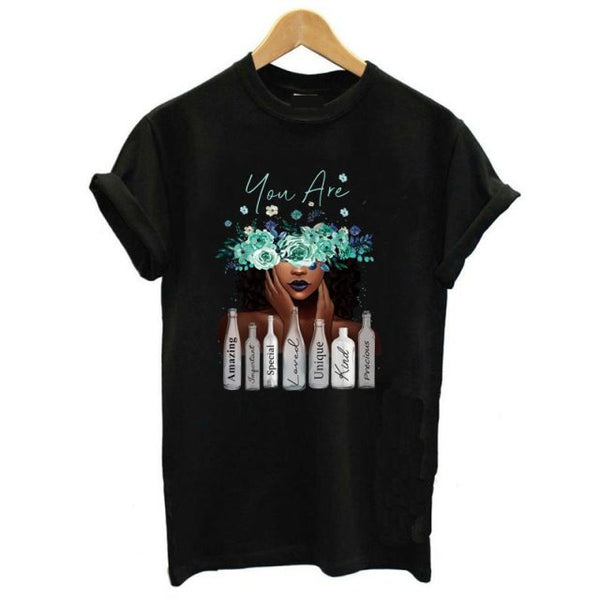 Unapologetically Dope Melanin Poppin Graphic Tshirts Women Black Girls Blowing Bubbles T Shirt Femme Female T-Shirt Streetwear