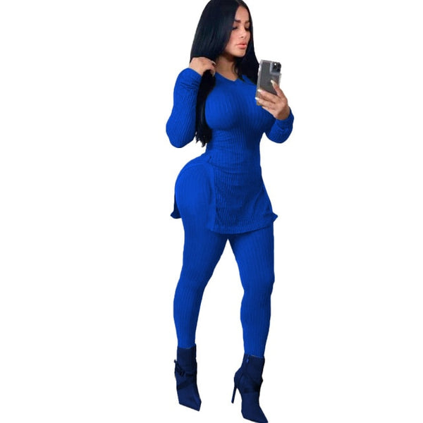 New Tracksuit For Women Faith Letter Ribbed Knit Two Piece Set Casual 2 Pcs Outfits Long Sleeve Tshirts Pants Suit Matching Set