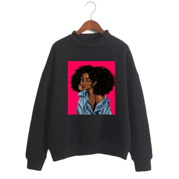 Melanin Poppin pink hoodies women clothing Beautiful black girl print sweatshirt women sweat femme sudadera mujer 2019 tops