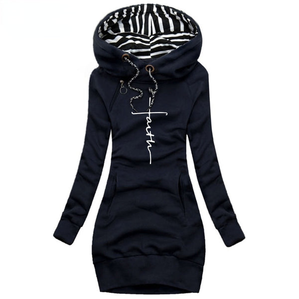 Binikis Secret Autumn and Winter Pullover Dress Women Fashion Long Sleeve Hoodie Casual Faith Printed Hooded Dresses for Women