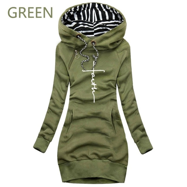 Binikis Secret Autumn and Winter Pullover Dress Women Fashion Long Sleeve Hoodie Casual Faith Printed Hooded Dresses for Women