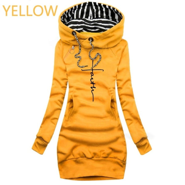 Binikis Secret Autumn and Winter Pullover Dress Women Fashion Long Sleeve Hoodie Casual Faith Printed Hooded Dresses for Women