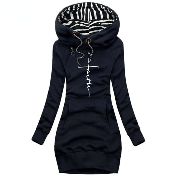 Binikis Secret Autumn and Winter Pullover Dress Women Fashion Long Sleeve Hoodie Casual Faith Printed Hooded Dresses for Women