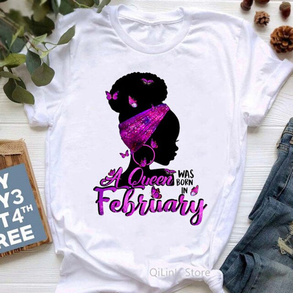 A Queen Was Born In January-December Butterflies Black Girl Print Graphic Tees Women 90s Friends Tshirt Birthday Gift T Shirts