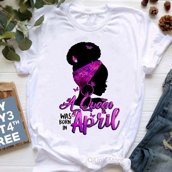 A Queen Was Born In January-December Butterflies Black Girl Print Graphic Tees Women 90s Friends Tshirt Birthday Gift T Shirts