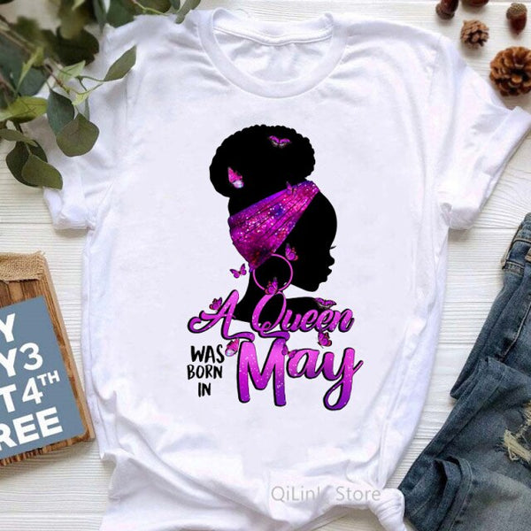 A Queen Was Born In January-December Butterflies Black Girl Print Graphic Tees Women 90s Friends Tshirt Birthday Gift T Shirts