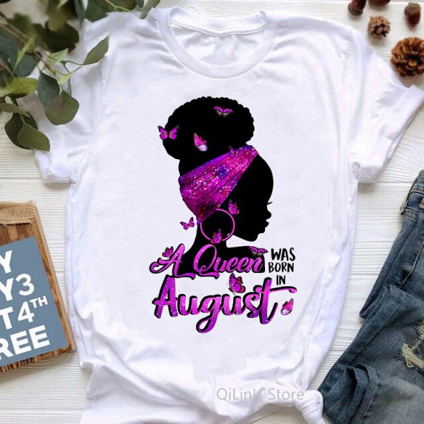 A Queen Was Born In January-December Butterflies Black Girl Print Graphic Tees Women 90s Friends Tshirt Birthday Gift T Shirts