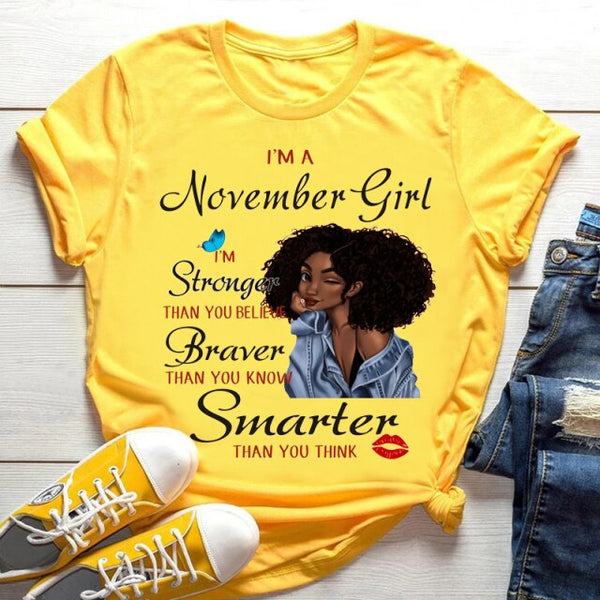 New Fashion Birthday Month Tshirts I'm A October Girl Melanin Ladies Graphic Printed Women Black T-shirt Short Sleeve Tops Tee