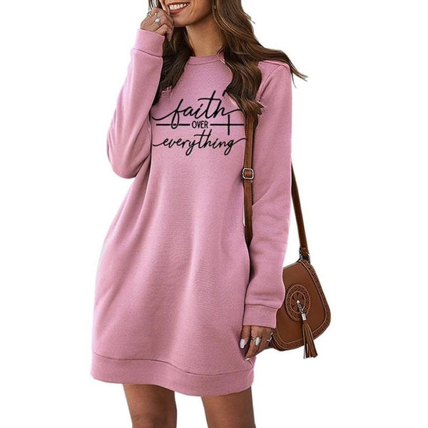 Women&#39;s Dress Bible Christian Clothing Faith Over Everything Sweatshirt Jumper Quote Jesus Vintage Fashion Graphic Hoodies