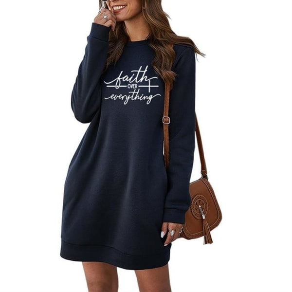 Women&#39;s Dress Bible Christian Clothing Faith Over Everything Sweatshirt Jumper Quote Jesus Vintage Fashion Graphic Hoodies